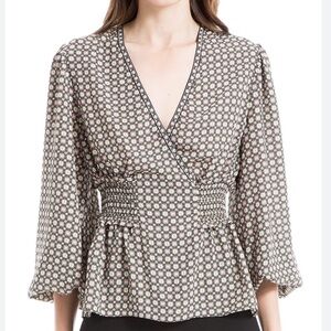 NWT Max Studio Smocked Waist V-Neck Blouse NEW